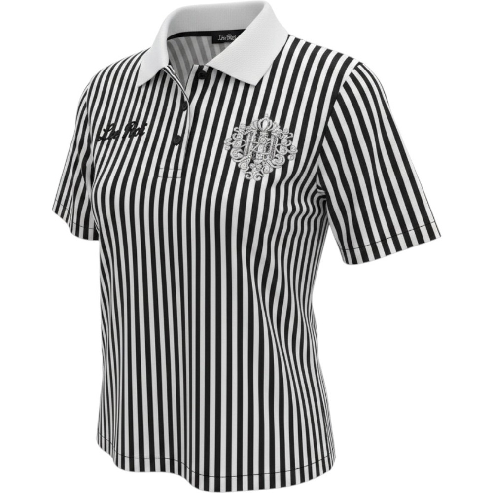 Lee Da Polo Shirt Women 100 Black White Striped‎ Excellent Rhinestone Crest